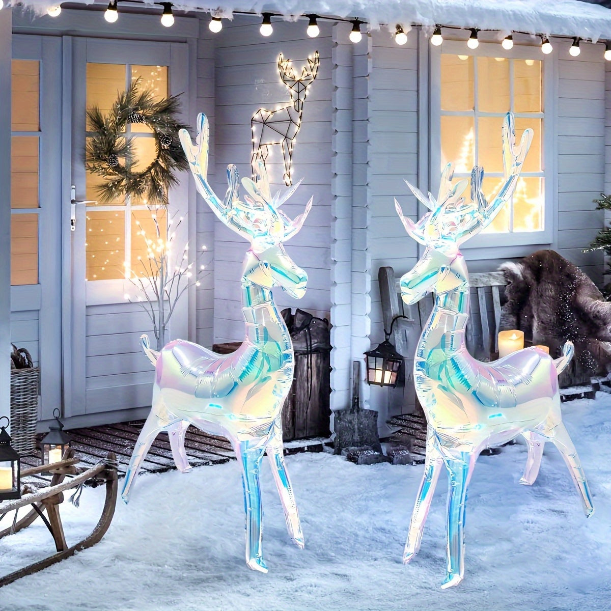 2pcs Extra Tall 94cm Self-Standing Inflatable Reindeer Decorations with Glowing Antlers