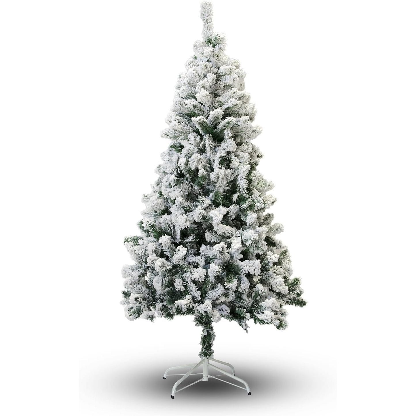 4Ft-7Ft Yukon Pine Artificial Green Christmas Tree Snow Flocked Tips Branches Snowy Xmas Home Decorations, Metal Stand