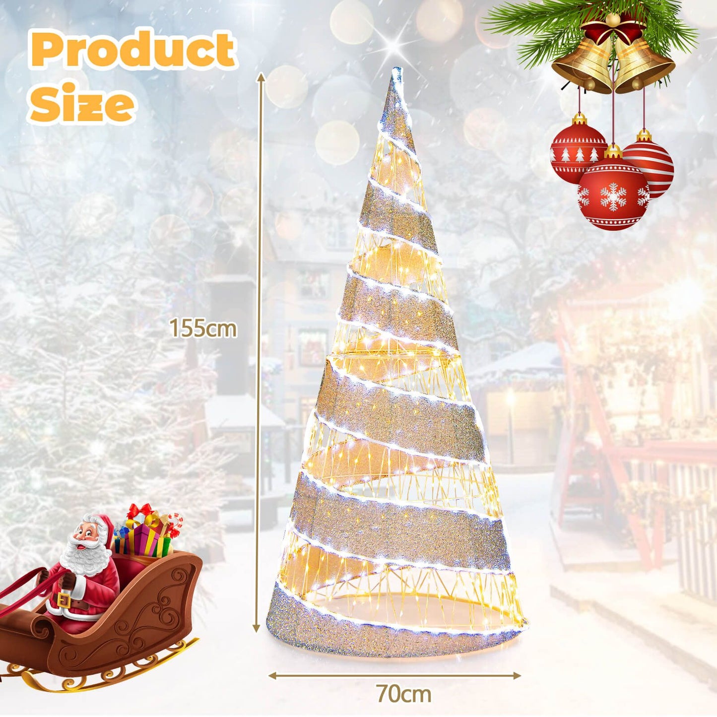 5FT Pre-Lit Christmas Cone Tree with Warm White and White LED Lights
