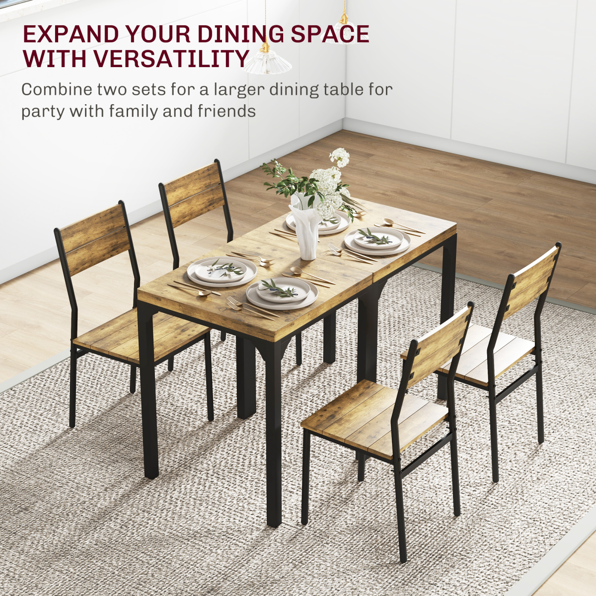 Rustic Brown 3-Piece Compact Dining Set with Metal Frame - Perfect for Small Spaces!