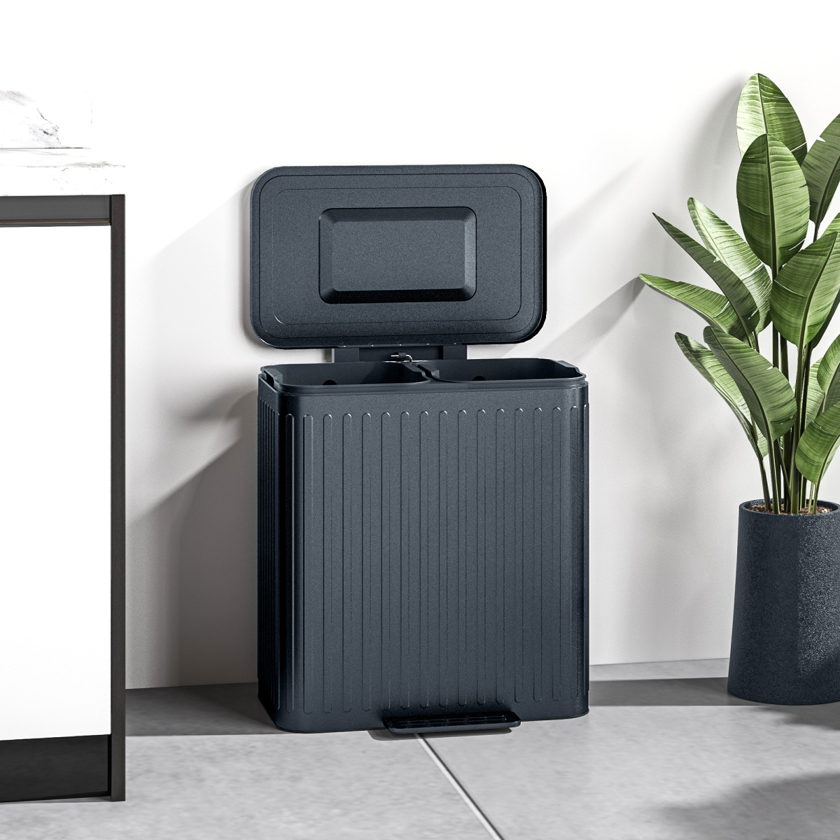 2x20L Double Pedal Bin with Soft-Close Lid - Black