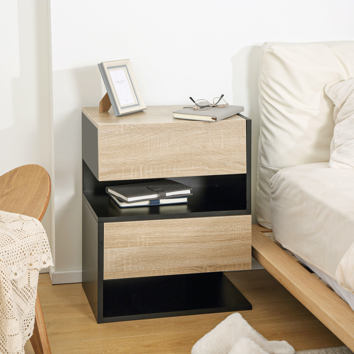 Stylish Wall-Mounted Bedside Table Set - Space-Saving with Drawer & Shelf