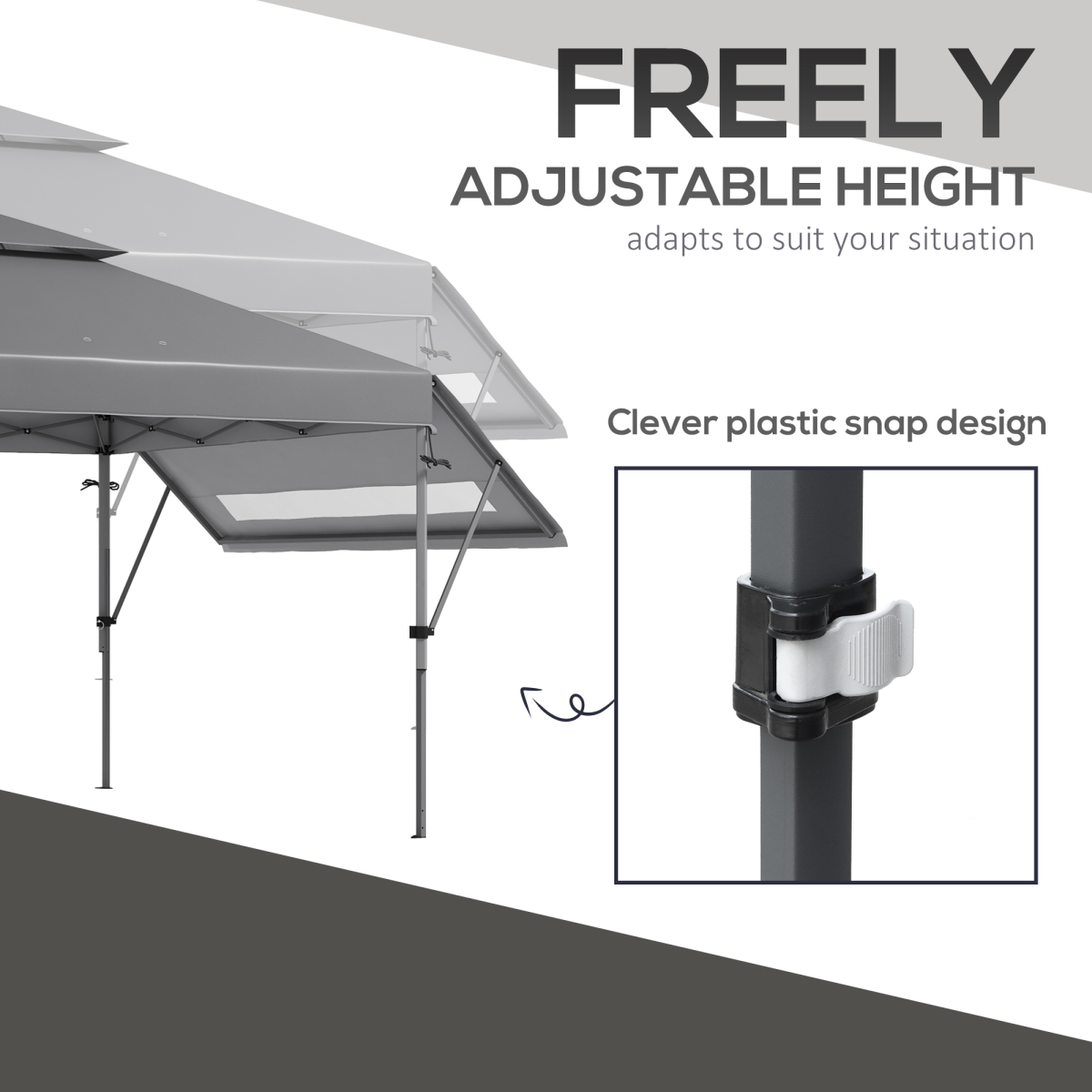 5x3m Pop Up Gazebo - Instant Shelter with Dual Awning, Grey