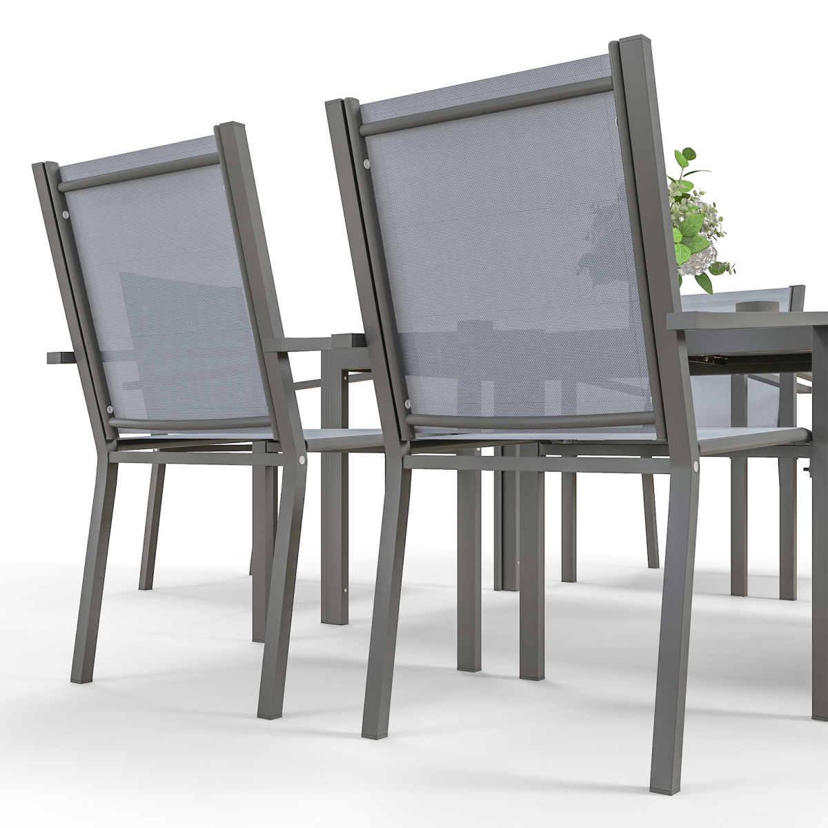 7-Piece Garden Dining Set: Wood-Plastic Table & 6 Chairs, Grey