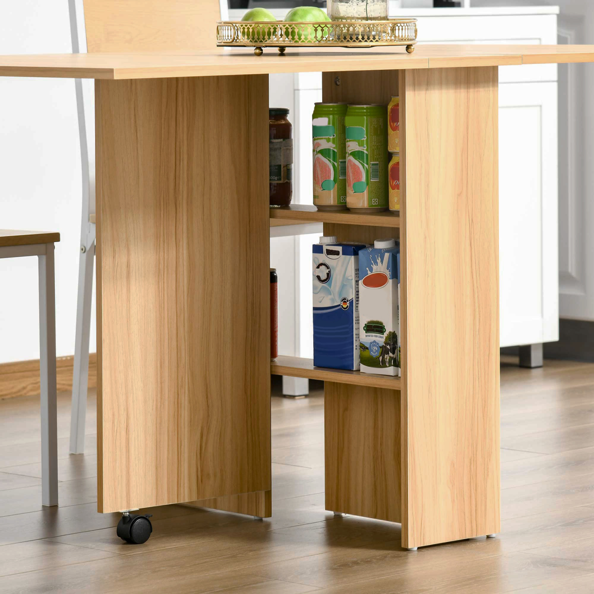 Space-Saving Foldable Dining Table with Convenient Storage Shelves