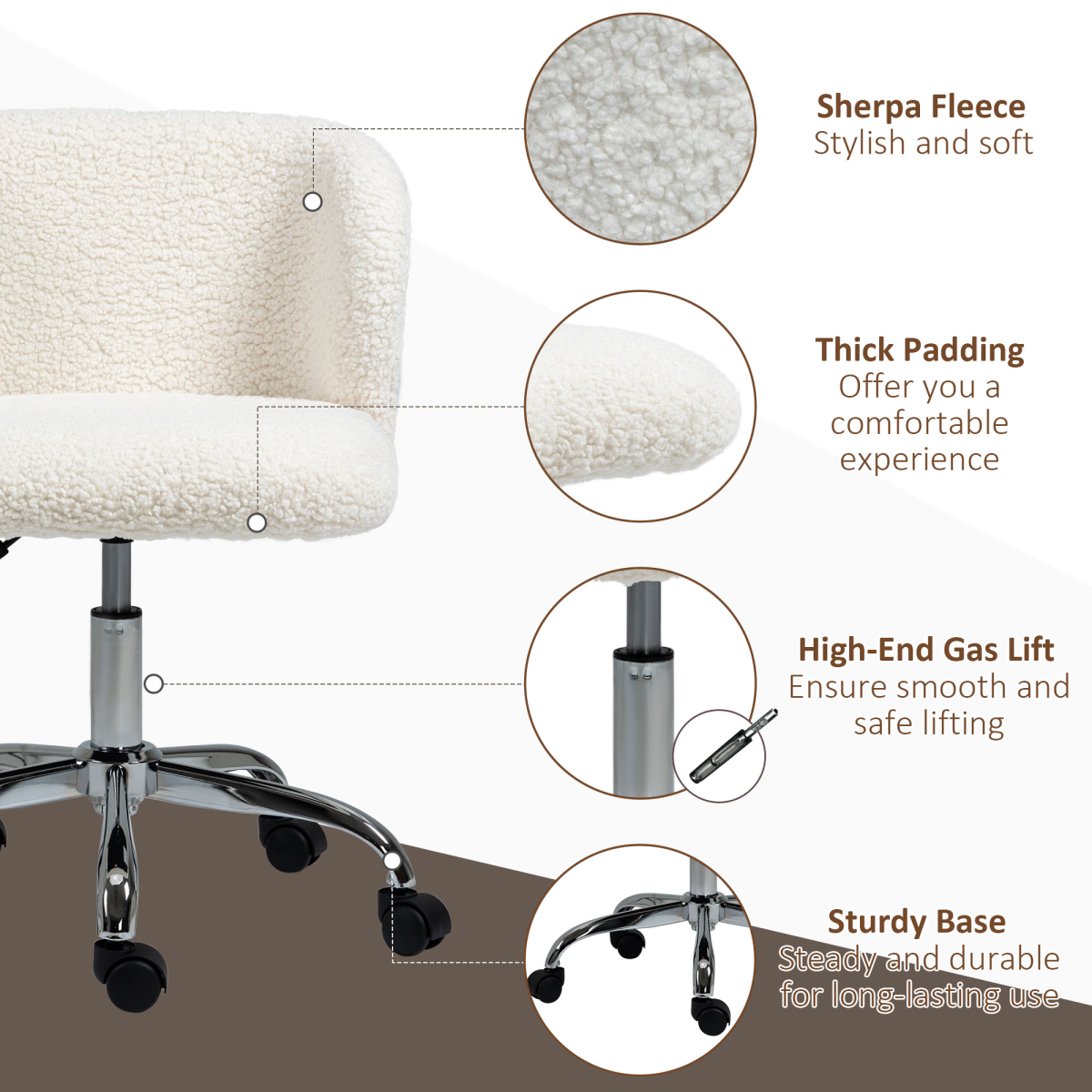 Stylish White Swivel Office Chair with Adjustable Height & Mobility