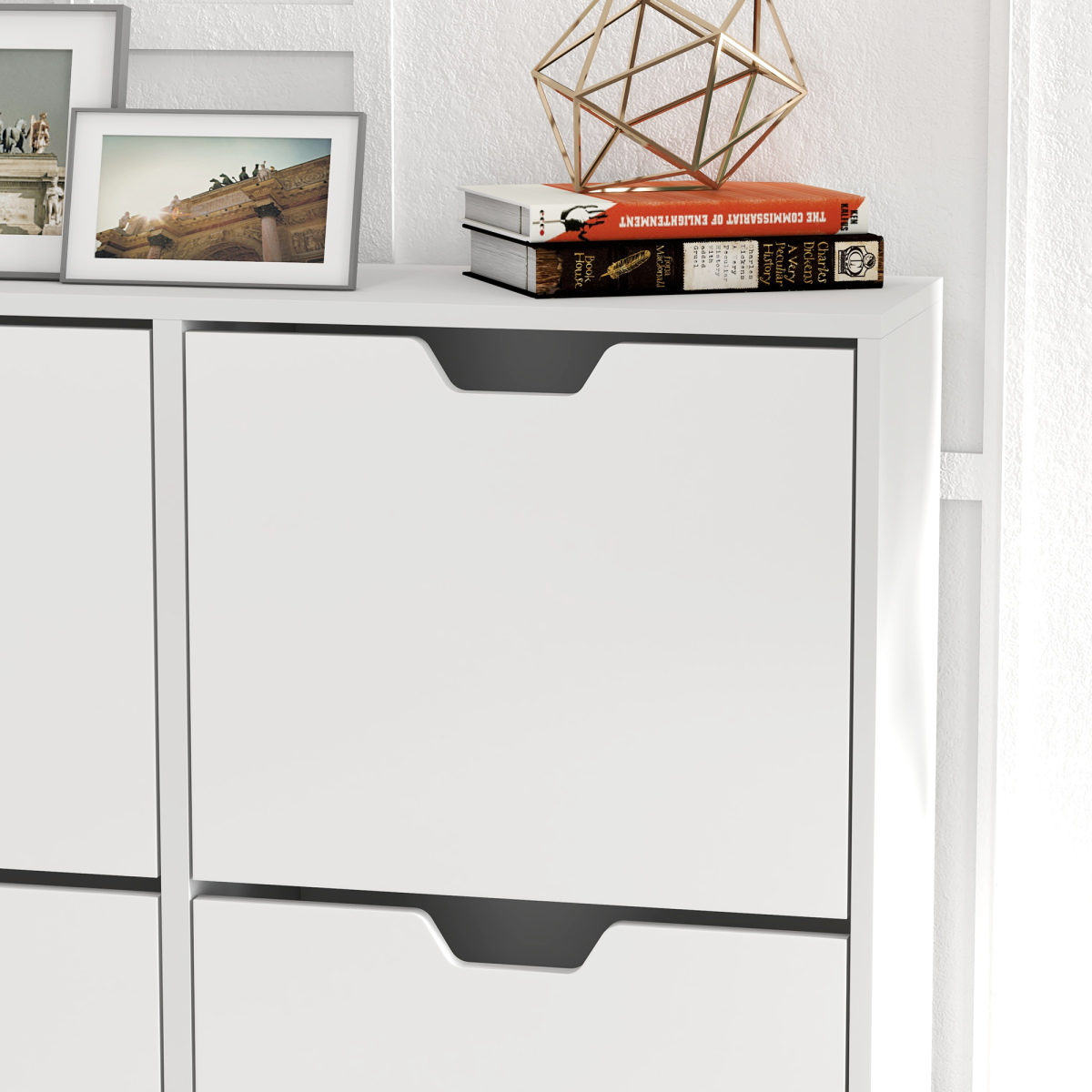 Stylish Shoe Storage Cabinet - 4 Flip Drawers for 16 Pairs, Modern White