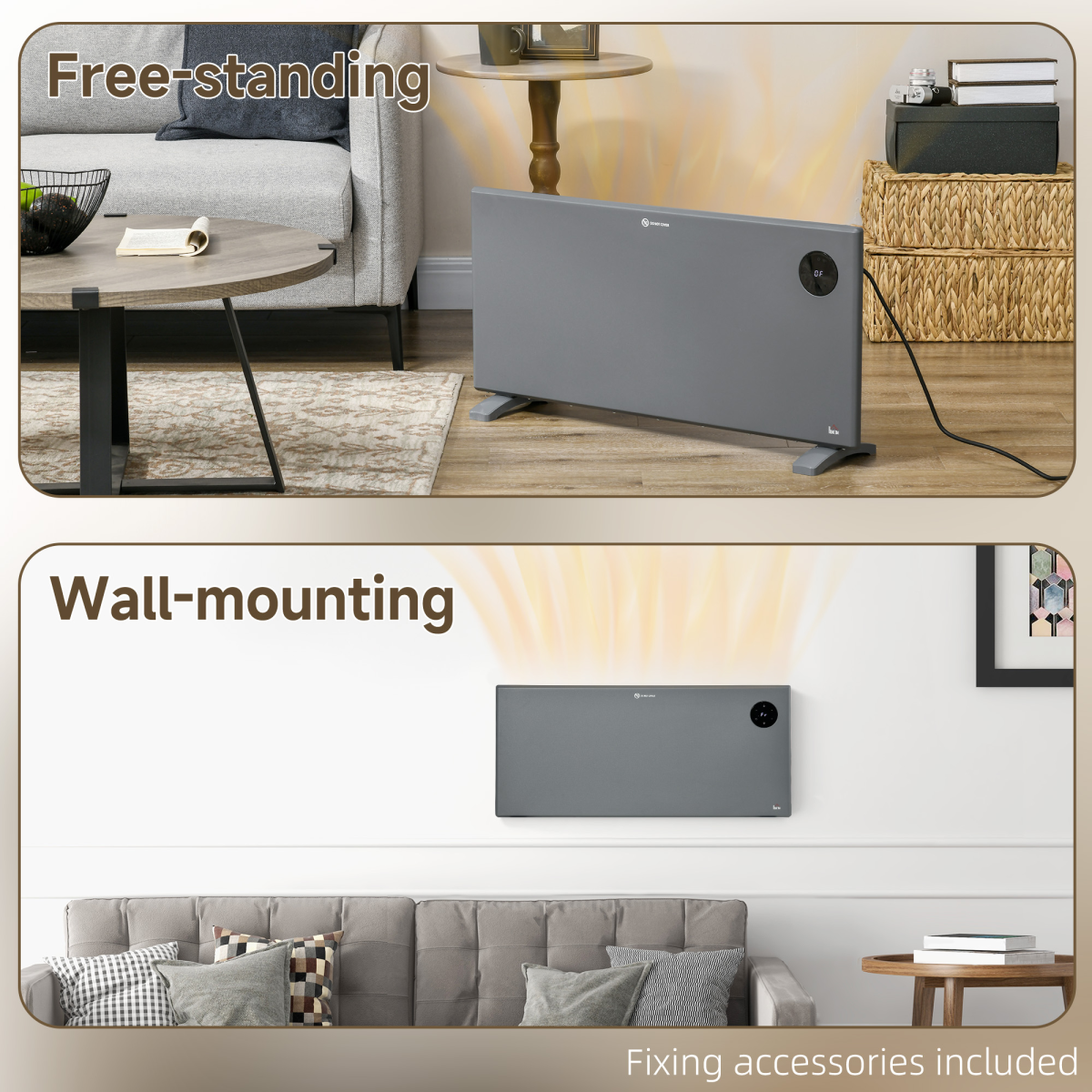 2000W Silent Convector Heater: Stylish, LED Control & Remote