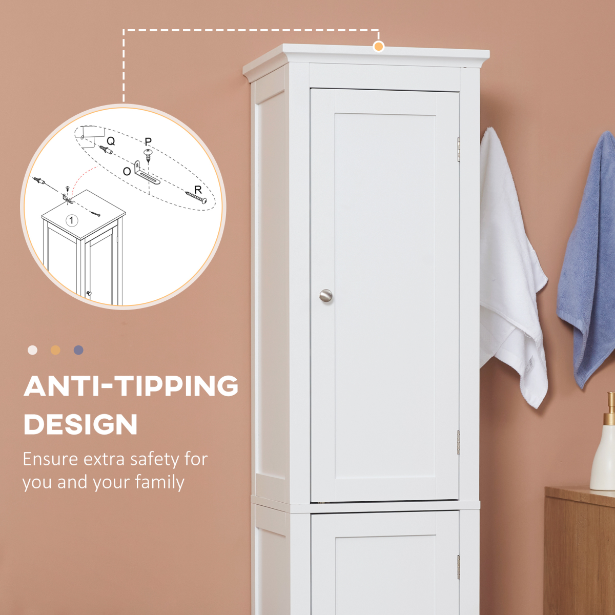 Kleankin Tall Bathroom Cabinet - Double Door Storage with Adjustable Shelves