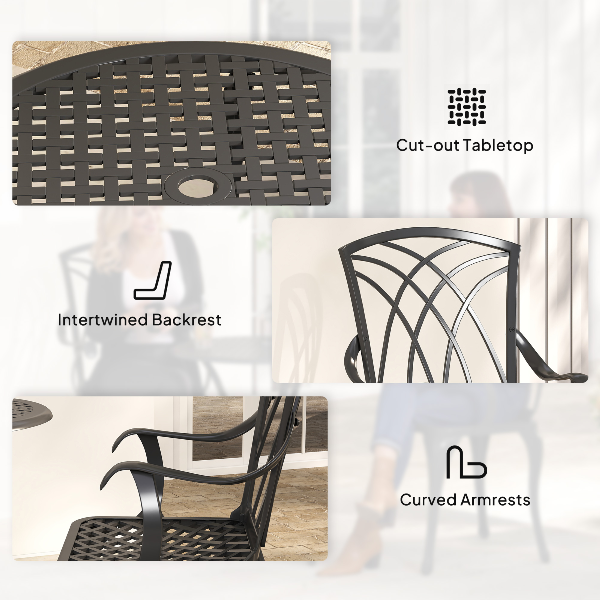 Cast Aluminium 2-Seater Outdoor Table & Chair Set - Brown