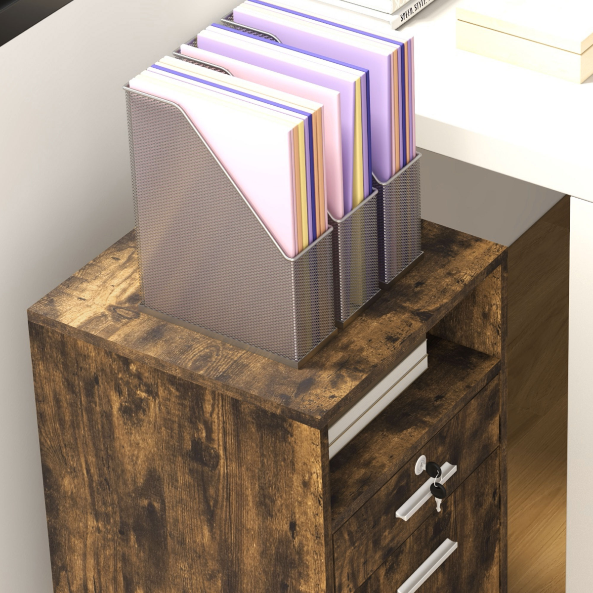 Vinsetto Rustic Brown Mobile File Cabinet: Lockable, 5 Wheels & Stylish Storage