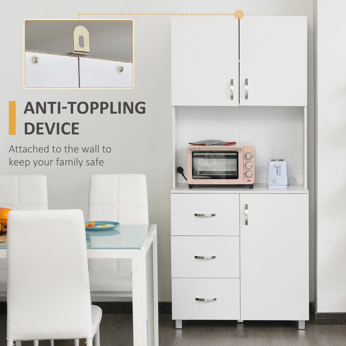 Versatile White Wooden Kitchen Storage Cabinet - Stylish Organizer & Larder