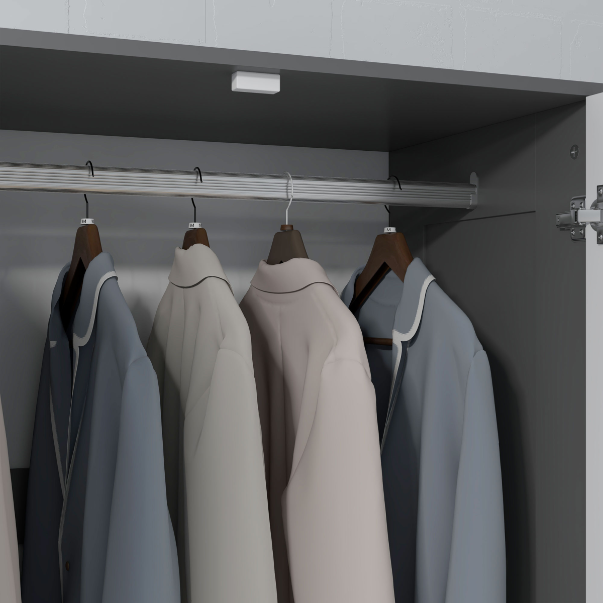 2-Door Wardrobe with 3 Drawers & Hanging Rod – Grey