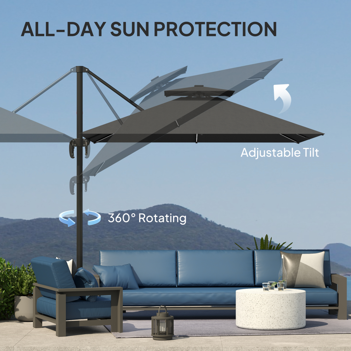 360° Solar-Powered Wall-Mounted Umbrella with LED Lights & Adjustable Tilt