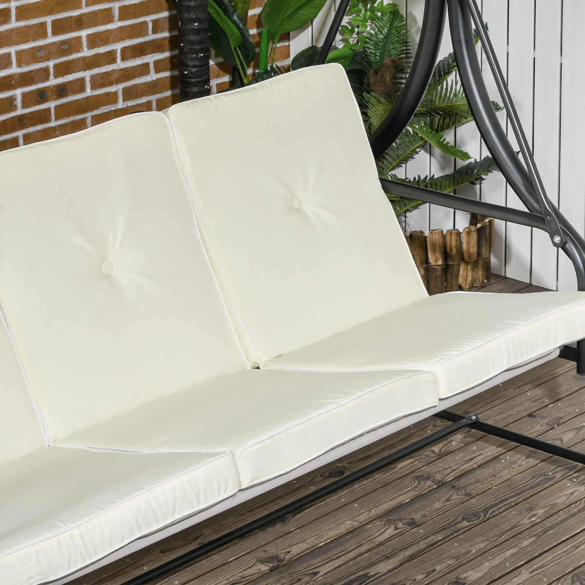 3-Seater Canopy Swing Chair Hammock Bed, Cream White