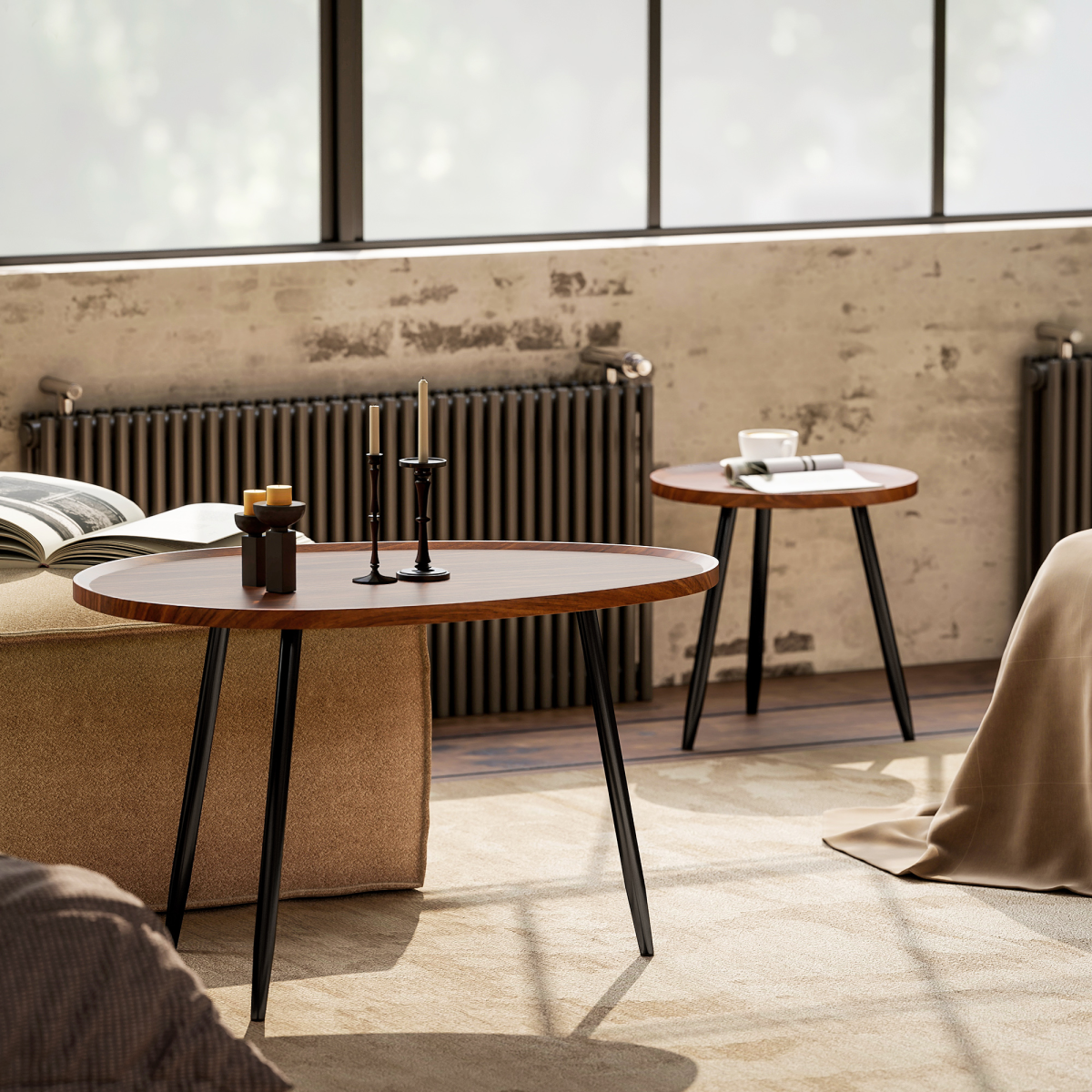 Modern Nesting Tables Set - Chic 2-Piece Side Table with Metal Legs