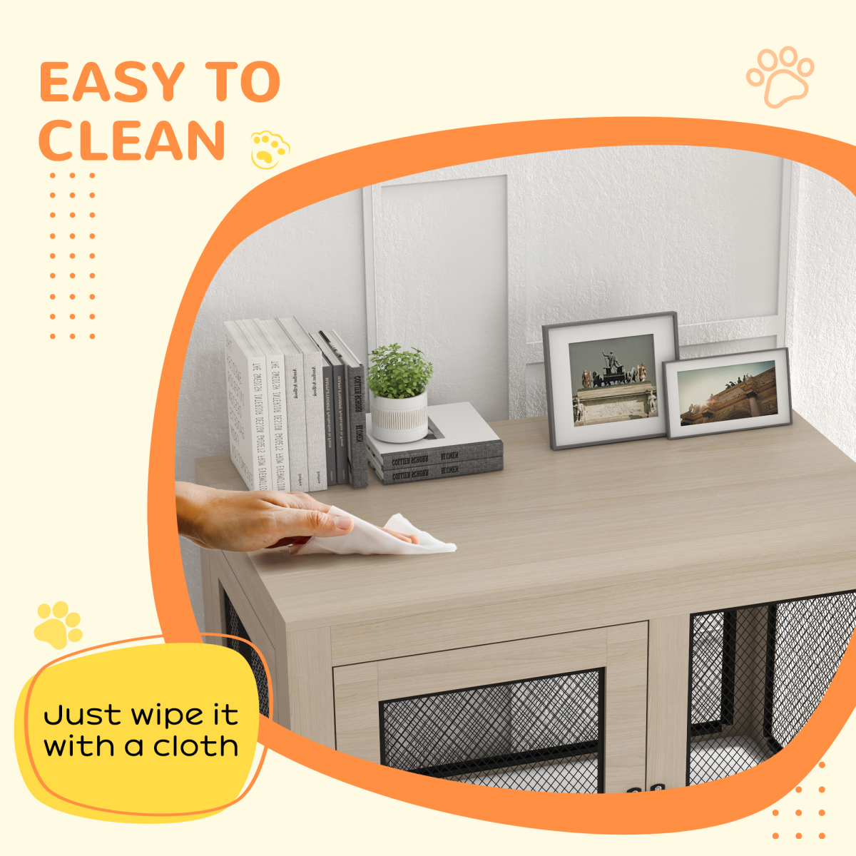 Chic Dog Kennel End Table with Dual Doors and Plush Cushion - Oak/Black
