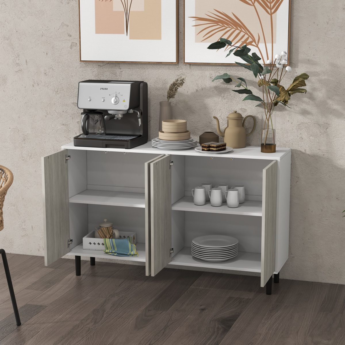 Stylish White Sideboard Cabinet with Adjustable Shelves for Organized Living