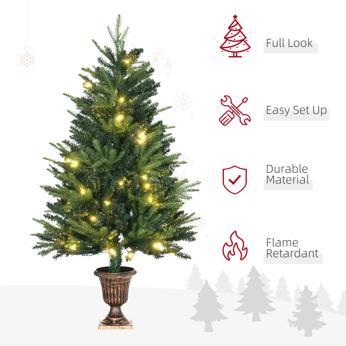 1.2m 4ft Pre-lit Christmas Tree with 750 Tips, Vase Base, 80 LEDs