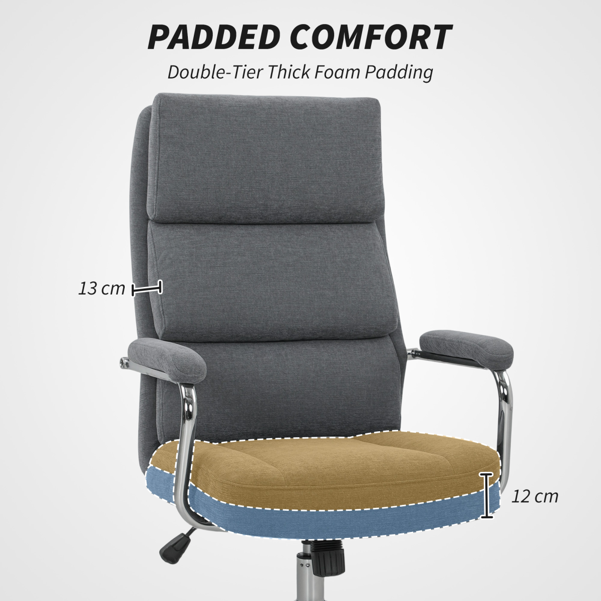 Ergonomic Charcoal Grey Linen Office Desk Chair with Tilt & Supportive Cushion