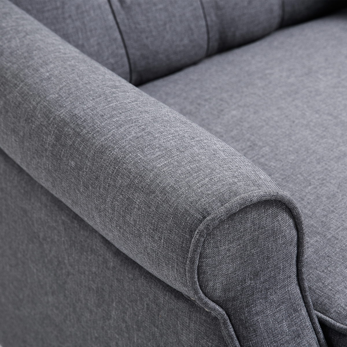 Manual Recliner Armchair with Footrest - Light Grey Fabric, Tufted Back