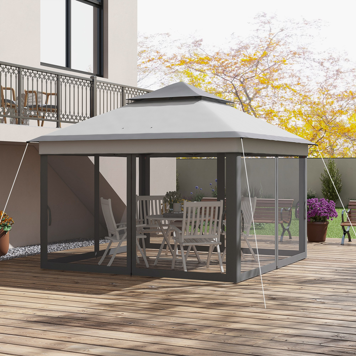 3x3m Pop-Up Gazebo with Netting, Height Adjustable, Grey