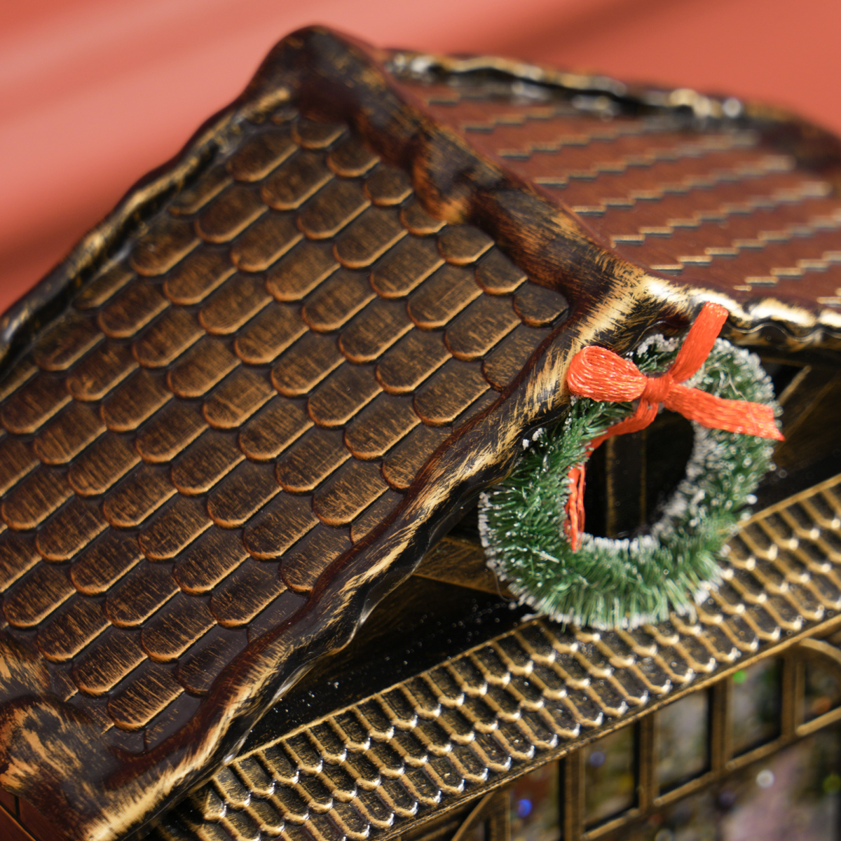 Christmas Snow Globe Lantern with Lights - Bronze Tone