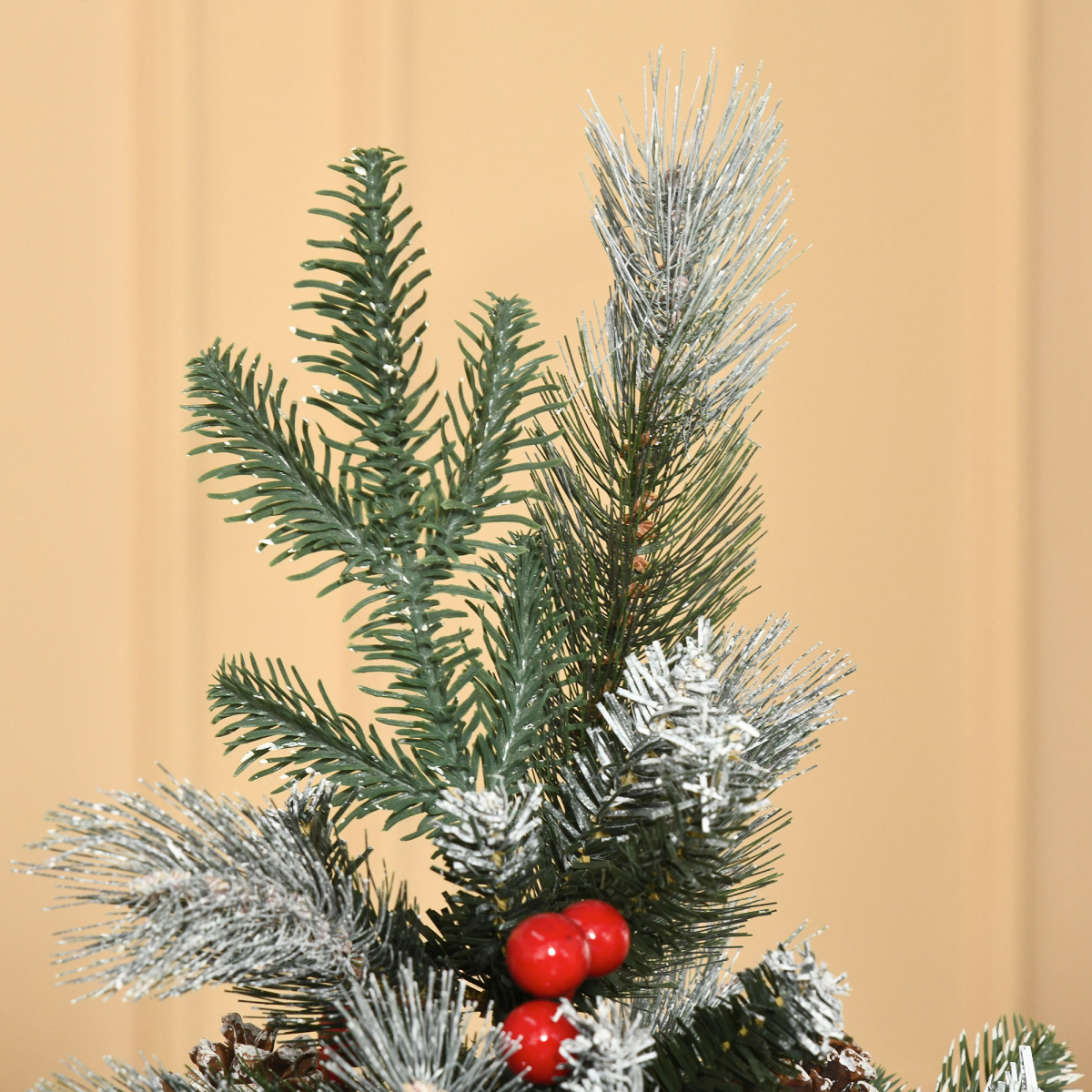 5ft Snow-Dipped Xmas Tree with Foldable Design, Berries & Pinecones