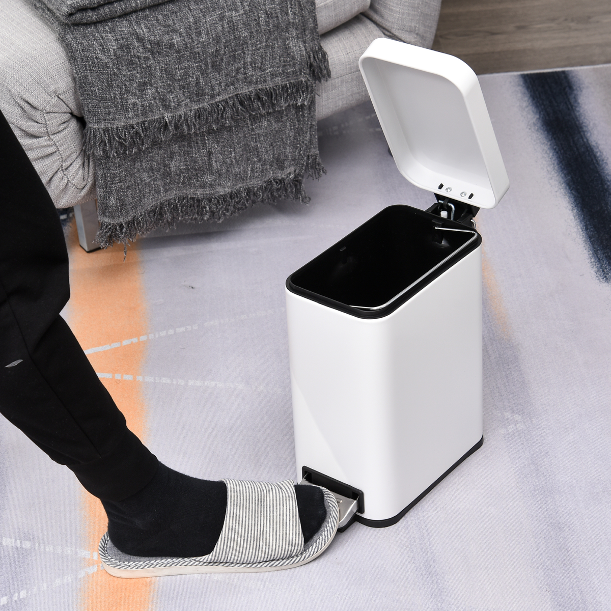 5L Rectangular Steel Pedal Bin White