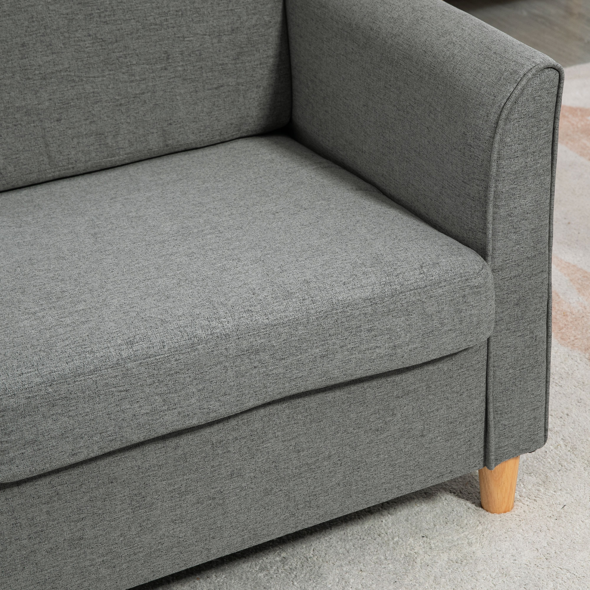 Double Seat Sofa - Grey Linen Upholstery with Armrests