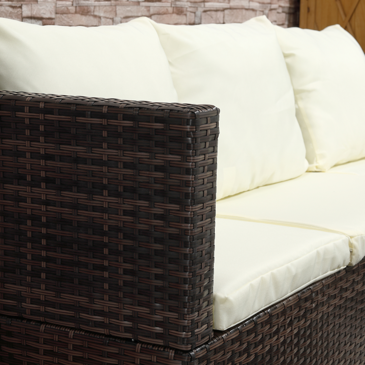 Rattan Garden Sofa Set with Storage Table 4-Seater Reclining Lounge