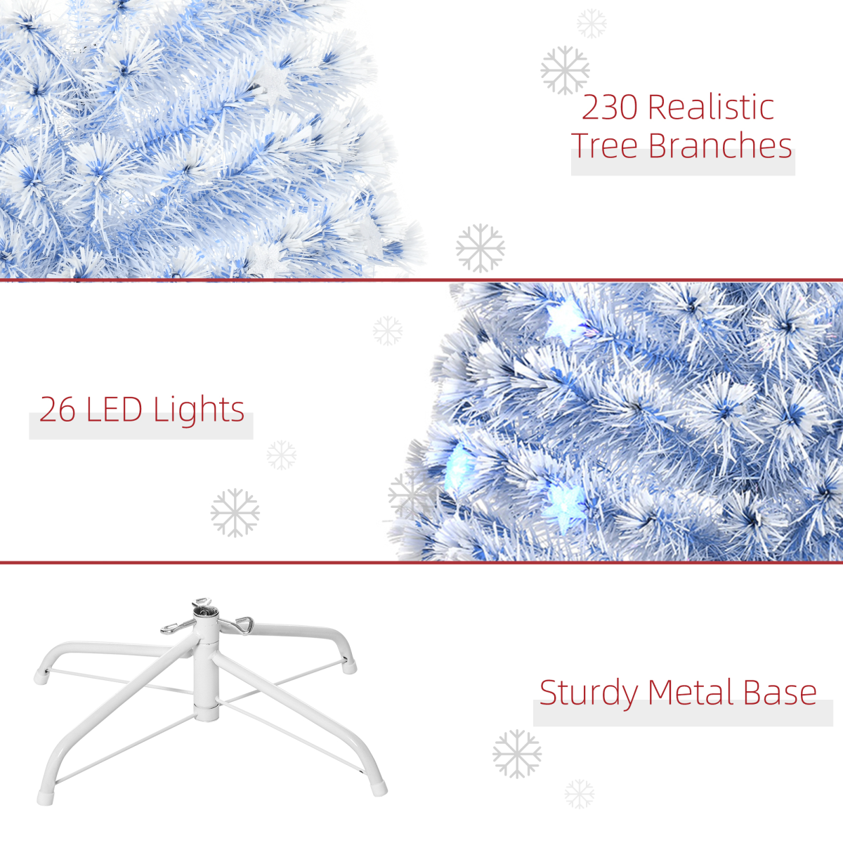 HOMCOM Fibre Optic Christmas Tree - 26 LEDs, White/Blue, Foldable