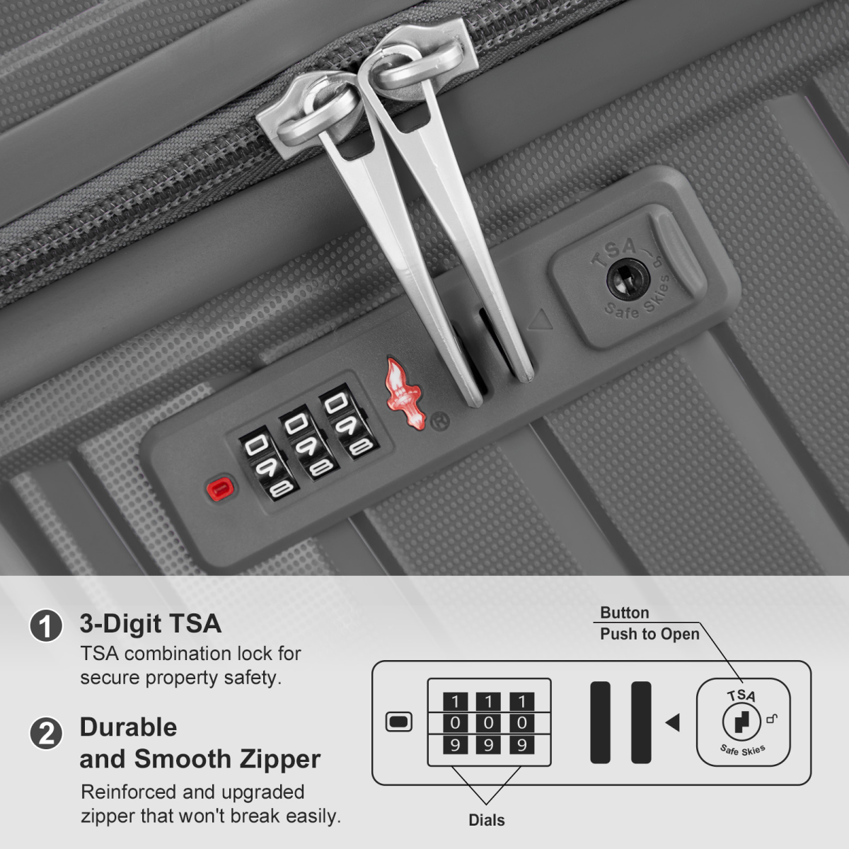 Iron Telescopic 4-Piece Luggage Set: Stylish Dark Gray with Travel Essentials