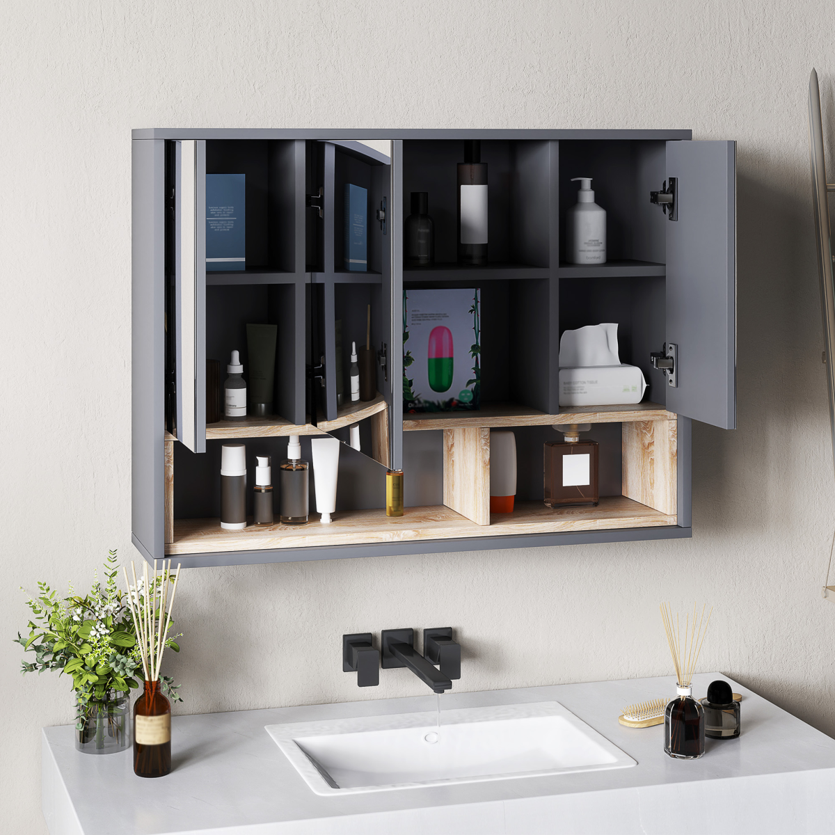 Elegant Wall-Mounted Bathroom Cabinet with Mirror & Smart Storage Solutions