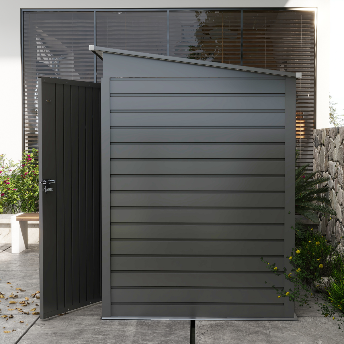 6.3x4.3ft Galvanised Steel Garden Shed with Lockable Door, Grey