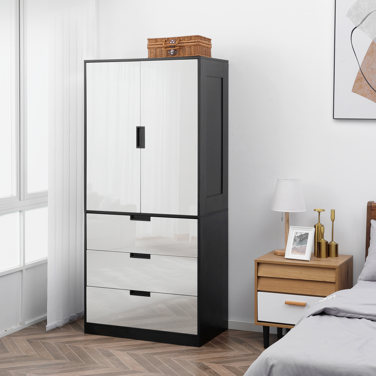 Chic 2-Door Hall Tree & Dresser: Stylish Storage Cabinet with Drawers