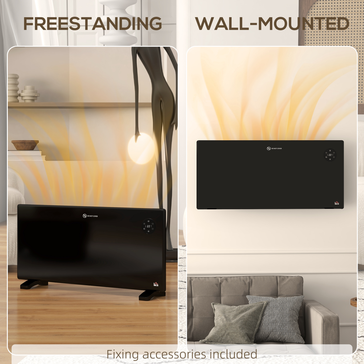2000W Slim Convector Heater: Quiet, LED Display, Wall-Mountable