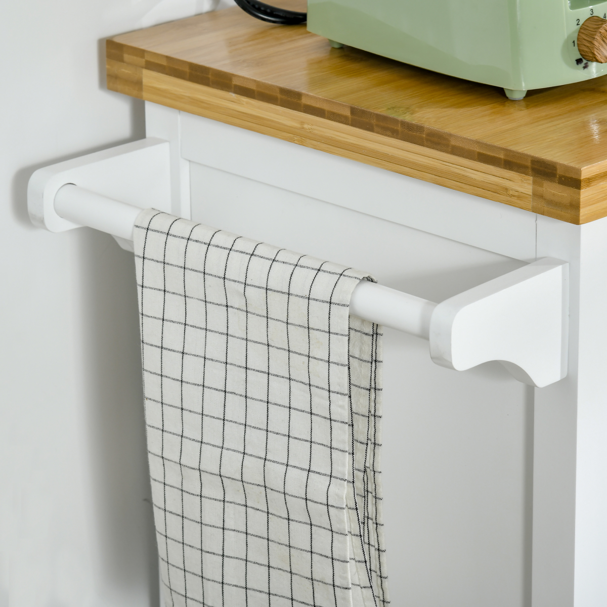 Elegant Rolling Kitchen Cart with Drawer & Towel Rail - Versatile White Design