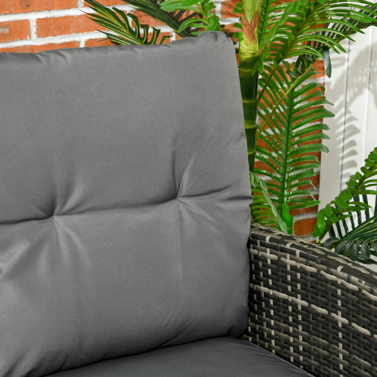 Grey Rattan 6-Piece Outdoor Sofa Set with Cushions & Glass Table