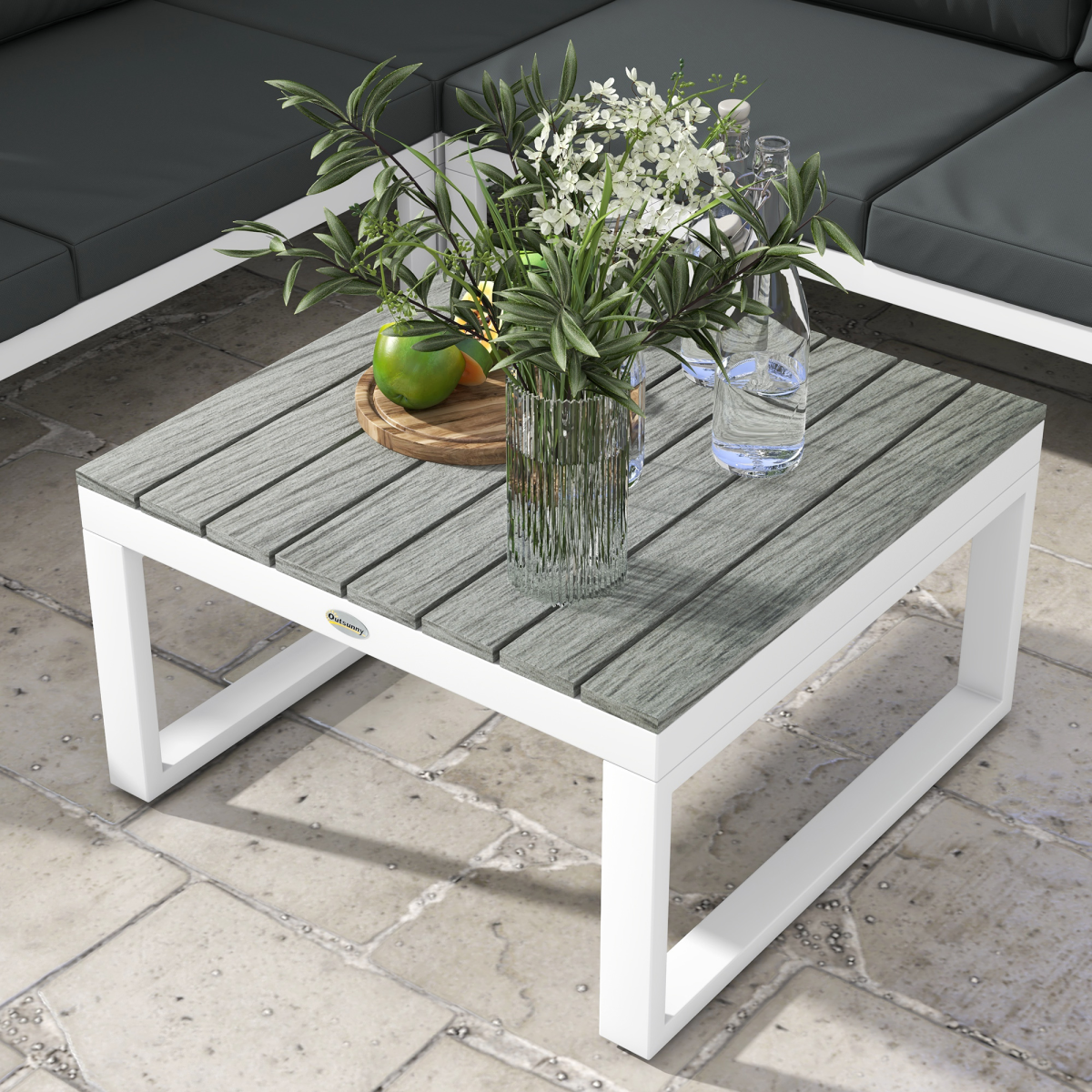 4-Piece Garden Set with Reclining Corner Sofa - White