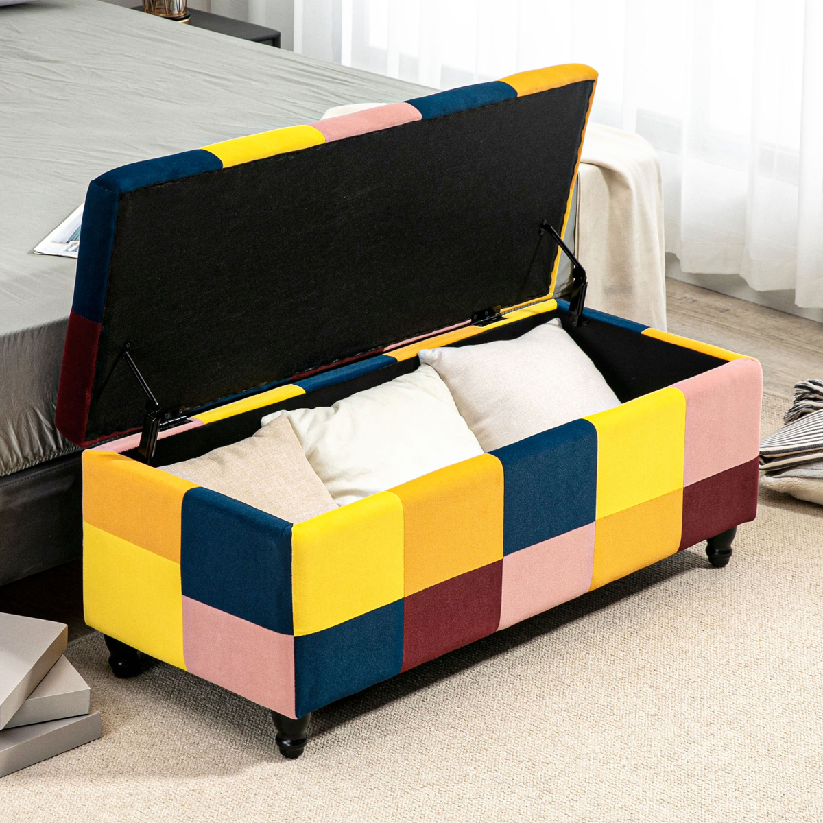 Chic Velvet Storage Ottoman: Stylish Button-Tufted Footstool with Hidden Space