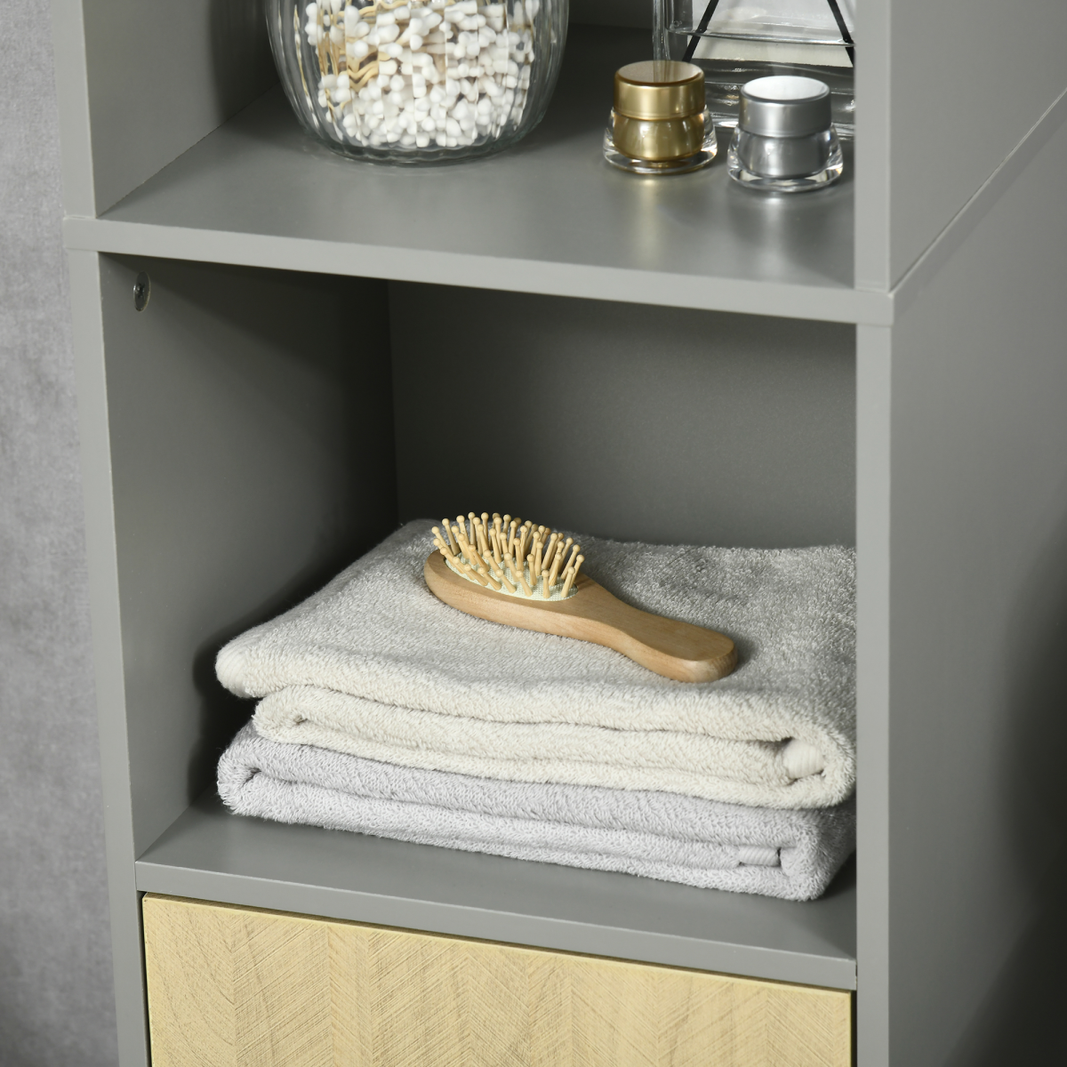 Kleankin Slim Tall Bathroom Cabinet - 2 Cupboards, 2 Shelves, Anti-Tip