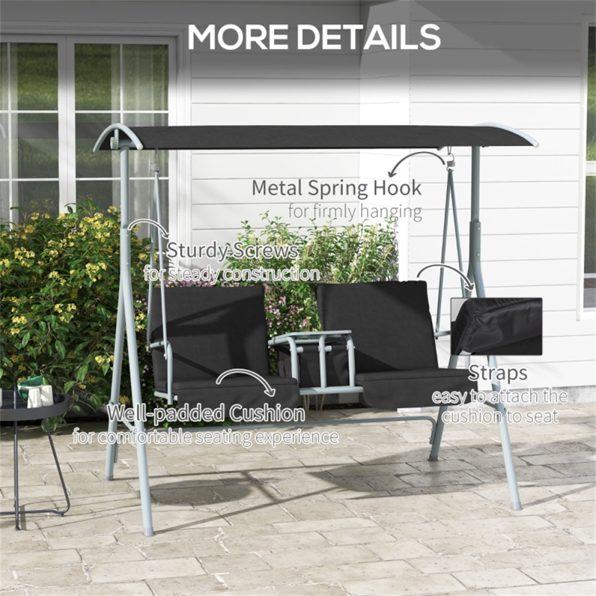 Double Seat Outdoor Patio Swing Chair with Adjustable Canopy