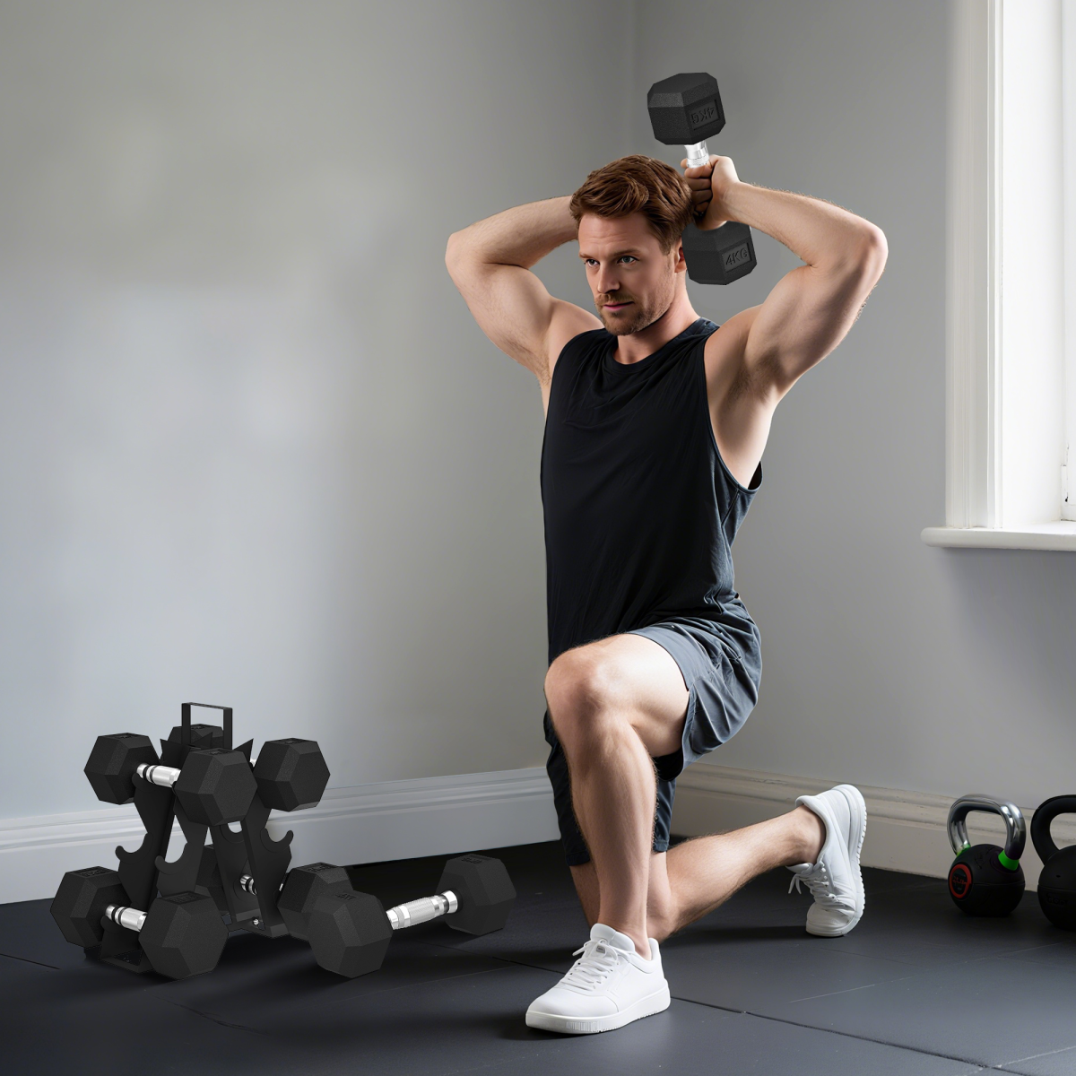 SPORTNOW 36KG Hex Dumbbell Set with Ergonomic Rack & Rubber Coated Weights