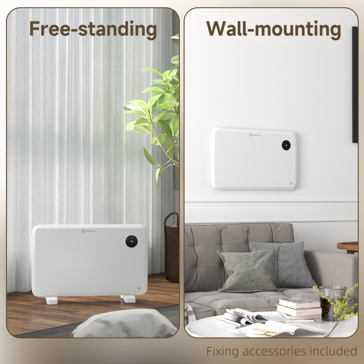 1200W Slim Electric Convector Heater with LED Display & Remote