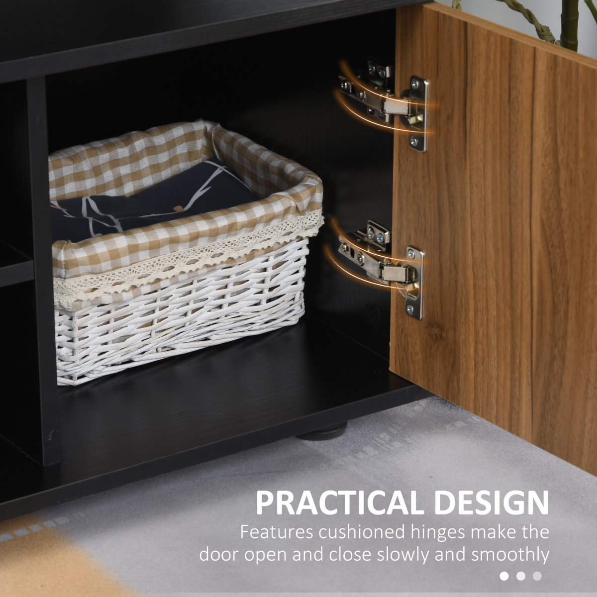 Modern Stylish TV Cabinet Stand - Space Saving Media Console in Black & Walnut