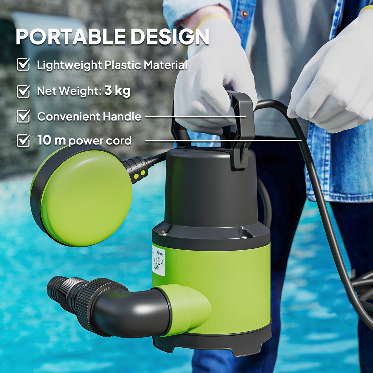 400W Electric Sump Pump - Powerful 9000L/H with Float Switch