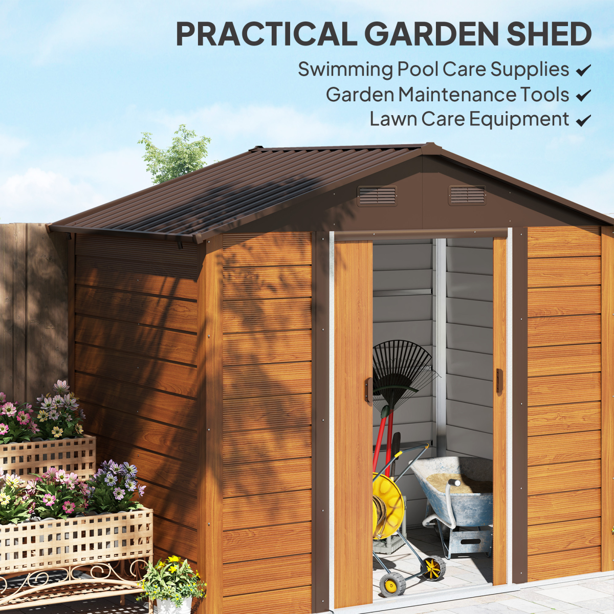 7.7x6.4ft Stylish Garden Shed with Sliding Door - Durable Storage Solution
