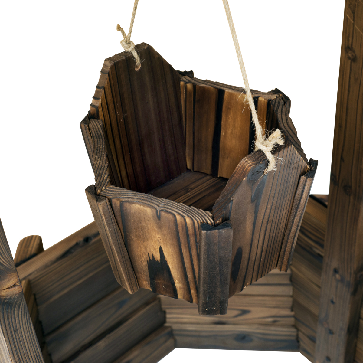 Wishing Well Planter Bucket - 60L, 55cm W x 114cm H, Brown