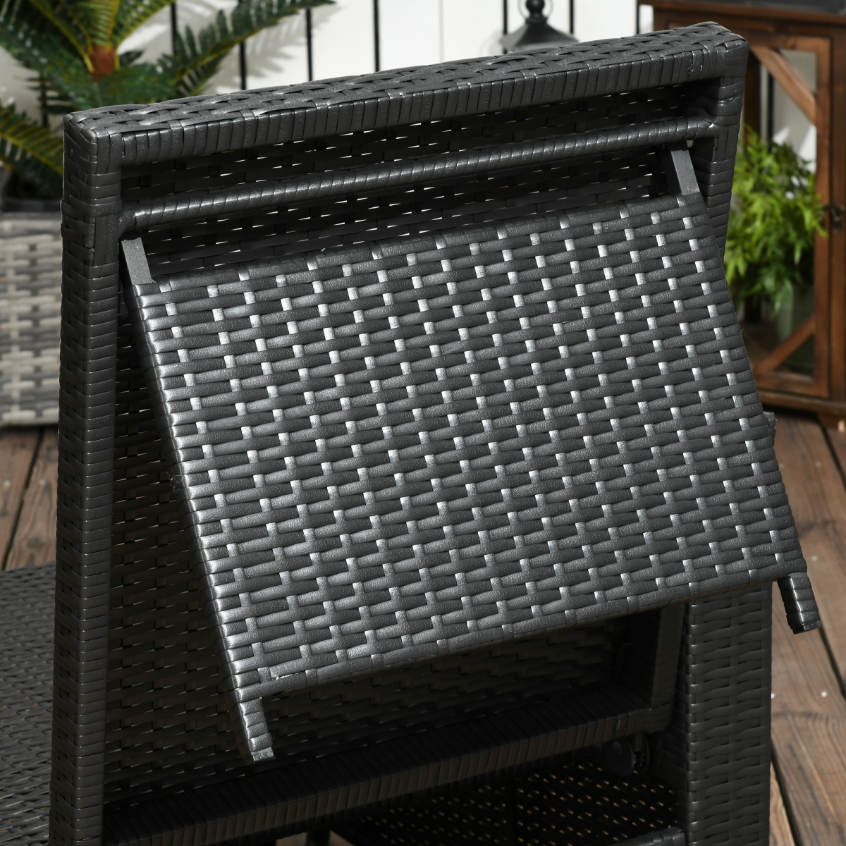 5-Level Adjustable Rattan Sun Lounger with Storage Table & Footstools - Black